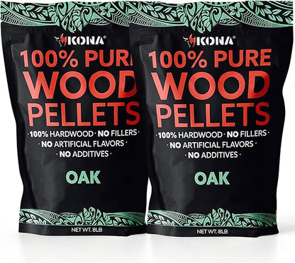 Kona 100% Oak Smoker Pellets, Intended for Ninja Woodfire Outdoor Grill, 16 lb Resealable Bag