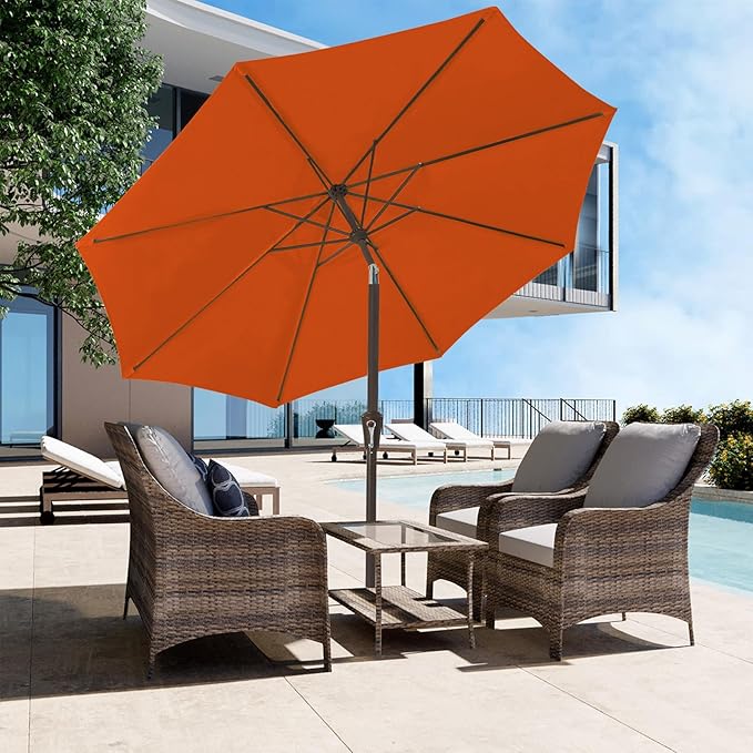 JEAREY Outdoor Patio Umbrella 9FT Outdoor Table Umbrella with Push Button Tilt and Crank, Market Umbrellas 8 Sturdy Ribs UV Protection Waterproof for Garden, Deck, Pool (Red Orange)