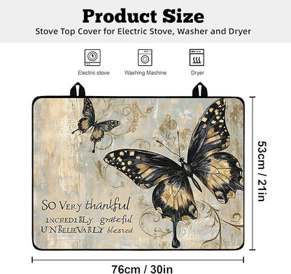 Multi-Design Stove Cover for Glass/Electric Stoves - 3-in-1 Heat-Resistant Protector Mat, Non-Slip Drying Rack 30"L x 21"W (Butterfly 1)