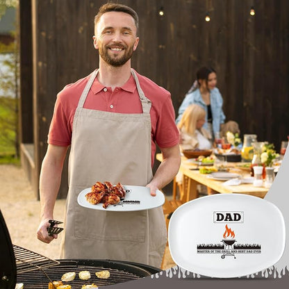 R HORSE Melamine Grill Platter Gift, Barbecue White Oval Serving Tray Plate | Christmas, New Year, Birthday Gift for Dad Men Grandpa, Ideal for Appetizer, Dessert, Salad, Outdoor Indoor Cooking Party