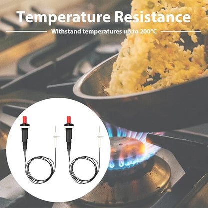 2 Pairs Piezo Grill Igniter Replacement Spark Ignition Kit BBQ Electrode Metal Threaded Ceramic Push Button for Gas Grill Range Heater Stove Fireplace Oven
