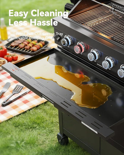 82" Modular Outdoor Kitchen Island with Grill, 6-Burner 85,000 BTU Propane BBQ Island, 304 Stainless Steel, Refrigerator, Sink & Rotisserie, for Backyard and Patio Cooking, Black