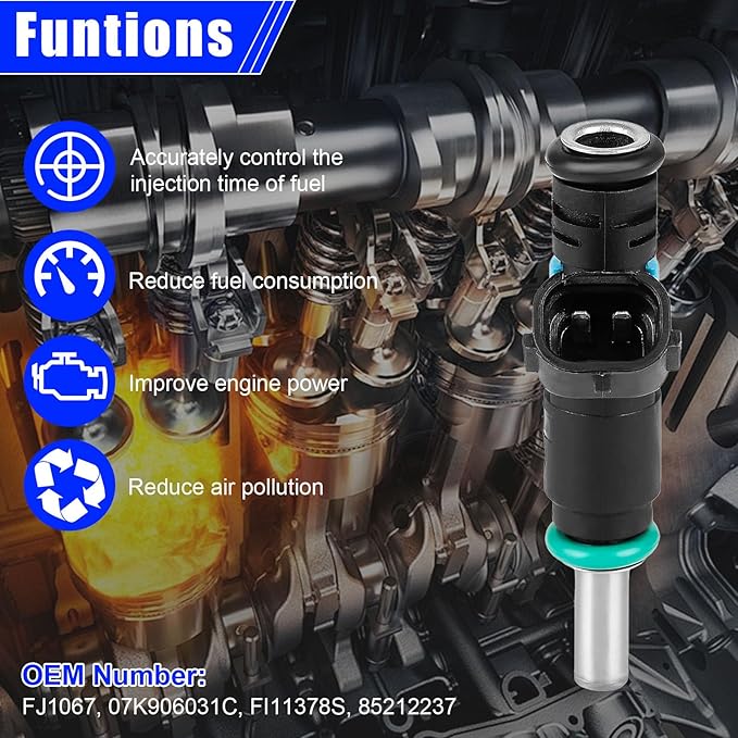Set of 6 Fuel Injectors for VW Jetta Golf Passat Beetle Rabbit 2.5L 5 Cylinder 07K 2007-2015 OE 07K906031C FJ1067 Direct Fit