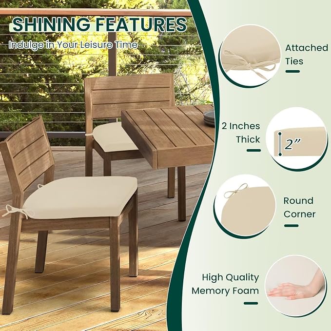 HARBOREST Outdoor Chair Cushions Set of 6, Water Resistant Patio Chair Cushions with Ties, Outdoor Seat Cushions for Patio Furniture, 17"x16"x2", Beige