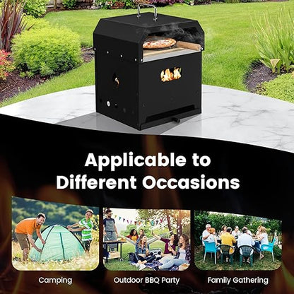 COSTWAY Outdoor Pizza Oven, 4-in-1 Detachable Pizza Oven with Pizza Stone, Cooking Grill, Pizza Shovel, Convenient Handle, Waterproof Cover for Camping, Hiking, Picnic, BBQ