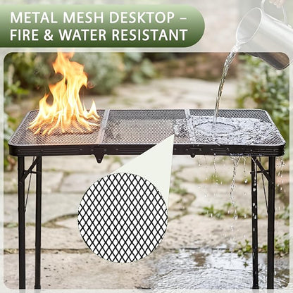 Folding Grill Table, 34"x16" Portable Camping Table with Storage Pocket, Heat Resistant & Waterproof Outdoor Picnic Table, Sturdy Lightweight for Travel Cooking BBQ, Camping, Backyard