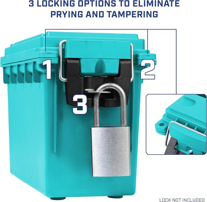 Sheffield 12633 Ammo Storage Box, Stackable .30 Cal Field Boxes, Water and Dust Resistant, Lockable Storage Box with Handle, Secures Hunting Gear, Supplies, and Bullets, Made in USA, Teal,(Pack of 6)
