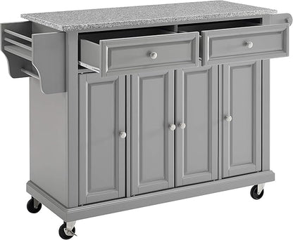 Crosley Furniture Full Size Granite Top Rolling Kitchen Island Storage Cart, Microwave Stand, Spice Rack, Gray