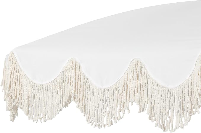JONATHAN Y Mariner 6.5 ft. Solid Fringe Beach Umbrella, White | Push-Button Tilt, UV 50 Protection, Matching Carry Bag, Iron Pole, Wind Vent, Scalloped Round Canopy