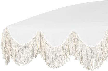 JONATHAN Y Mariner 6.5 ft. Solid Fringe Beach Umbrella, White | Push-Button Tilt, UV 50 Protection, Matching Carry Bag, Iron Pole, Wind Vent, Scalloped Round Canopy