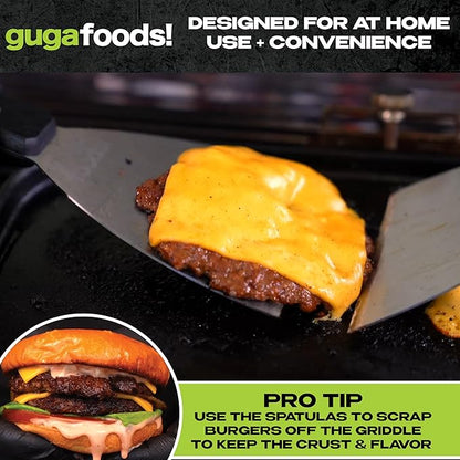Guga Foods Ultimate Griddle Kit Set- Transform Any Grill or Stove, Includes Cast Iron Griddle with Detachable Handle, Stainless Steel Angled & Straight Edge Spatulas, For Cooking Indoor Or Outdoor