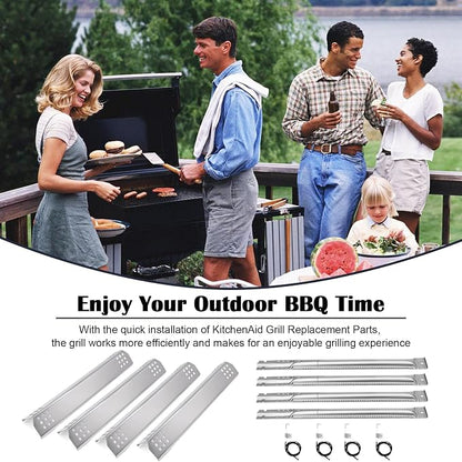 BBQ Grill Parts for Kitchenaid 4 Burner 720-0954, 720-0733, 720-0745, 740-0780, 720-0745B, 720-0733A, 740-0781, Stainless Steel Heat Plate, Burners, Igniter for Kitchen Aid Gas Grill Replacement Parts