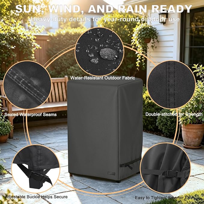 NetttyPro Smoker Cover for Outside Electric Masterbuilt Smoker 30 inch, Outdoor Waterproof Heavy Duty Square Vertical Small Grill Cover, 22" W x 20" D x 35" H, Black