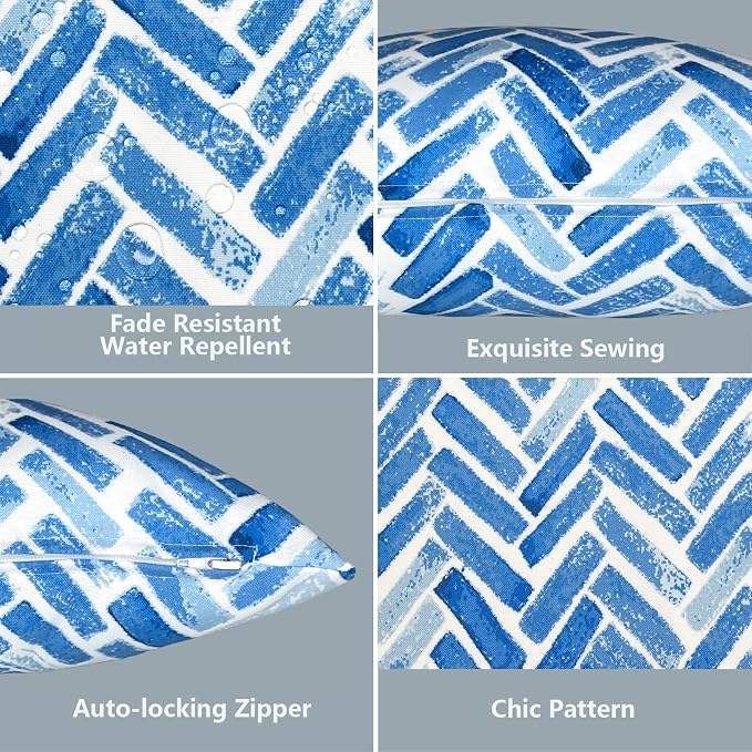 LVTXIII Outdoor Pillow Covers 20x20 Inch, 2 Pack Large Square Throw Pillow Cases, Fade-Resistant Cushion Covers for Patio Furniture Sofa, Garden Porch, Blue Bricks
