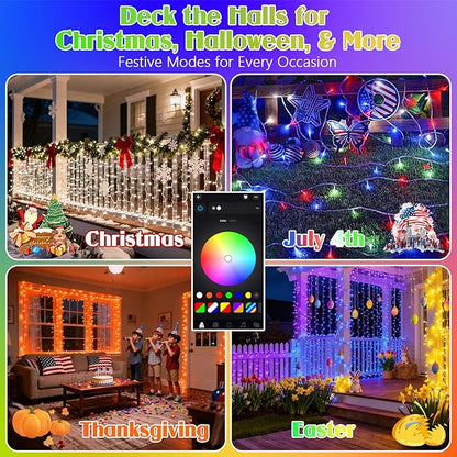 2025 New 88FT 240LED Smart Color Changing 4th of July String Lights Outdoor App Control RGB LED String Lights with Remote & Timer, Waterproof Twinkle American Flag Lights Indoor for Independence Decor