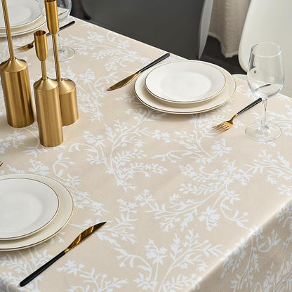 LIBERECOO Vinyl Tablecloth with Flannel Backing –Indigo Botanical Charm, Waterproof, Wipeable, Durable Table Cover – 4 Colors