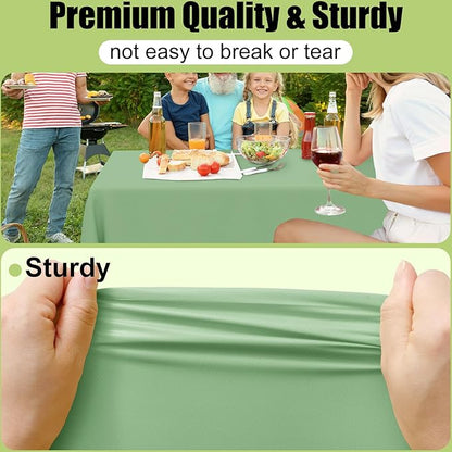 Smiry Disposable Table Cloth - 6 Pack, 54 x 108 Inch Waterproof Rectangle Tablecloths for Parties, Decorative Plastic Table Cover, Leakproof & Sturdy, Sage Green