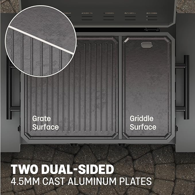 TYTUS Tabletop Electric Grill & Griddle Combo with 318 Sq. In Cooking Area and Cover, Dual-Sided Aluminum Plates, up to 500F, LCD Display with 2 Temp Probes