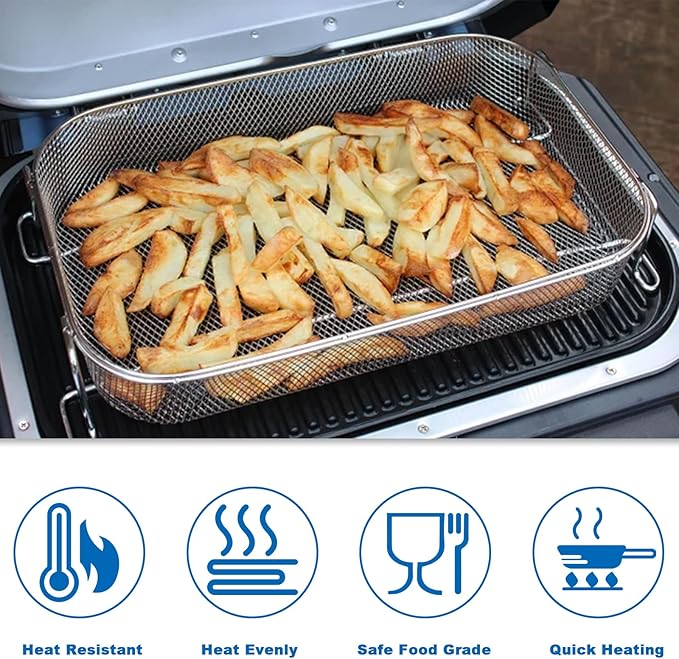 Stainless Steel 304 Crisper Basket for Ninja Woodfire Pro XL Outdoor Grill & Smoker OG800 OG900 Series, Non-Stick Air Fryer Basket for Ninja OG850 OG951 OG901 OG952 Grill Accessories