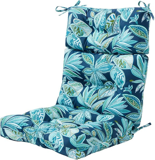 Outdoor Tufted High-Back Chair Cushions, One-Piece Hinged Seat and Back Design, Reversible with 4 Ties, Durable Polyester Fabric, Recycled Fiber Fill - Single, Botanical Crestwood