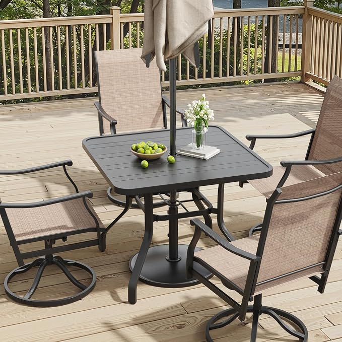 Patio Dining Table 35"x35", Square Outdoor Dining Table with 1.57" Umbrella Hole, Metal Outdoor Furniture for Patio, Graden, Backyard and Poolside, Weather-Resistant