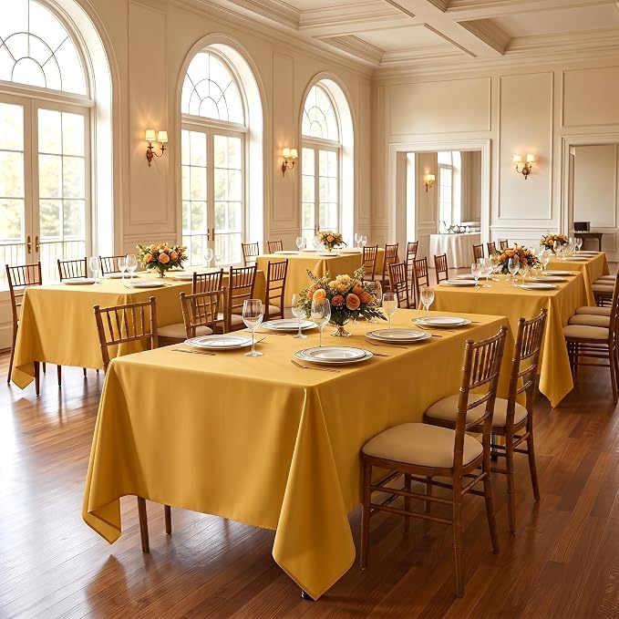 Fitable 6 Pack Gold Tablecloths for Rectangle Tables, 70 x 120 Inch | Wrinkle & Stain Resistant, Washable Polyester Fabric, For Wedding Party Banquet Formal Events Fall Thanksgiving Harvest