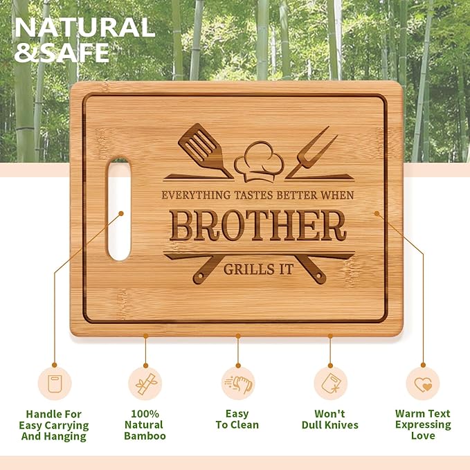 Gifts for Brother Gifts Adult, 11x8.5inch Engraved Bamboo Cutting Board, Fathers Day Christmas Birthday Gifts for Brother from Sister