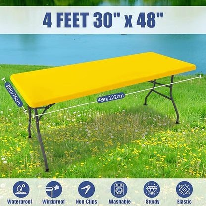Moosfor 2 Pack Rectangle Spandex Fitted Table Cloth, 4FT Elastic Tablecloth | Washable Picnic Table Cover, Stretch Waterproof Table cloths for Party, Patio, Dining, Kitchen, 30" x 48", Yellow
