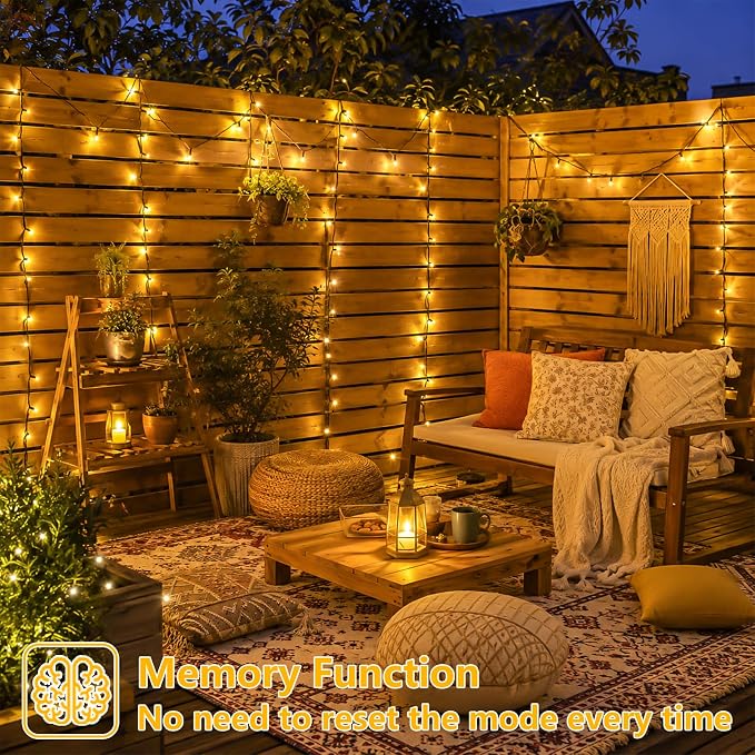 YEGUO Solar String Lights Outdoor Waterproof, 2 Packs Each 33ft 100 LED Warm White Lights, 8 Modes Twinkle Light for Christmas Tree Outside Garden Yard Xmas Decor