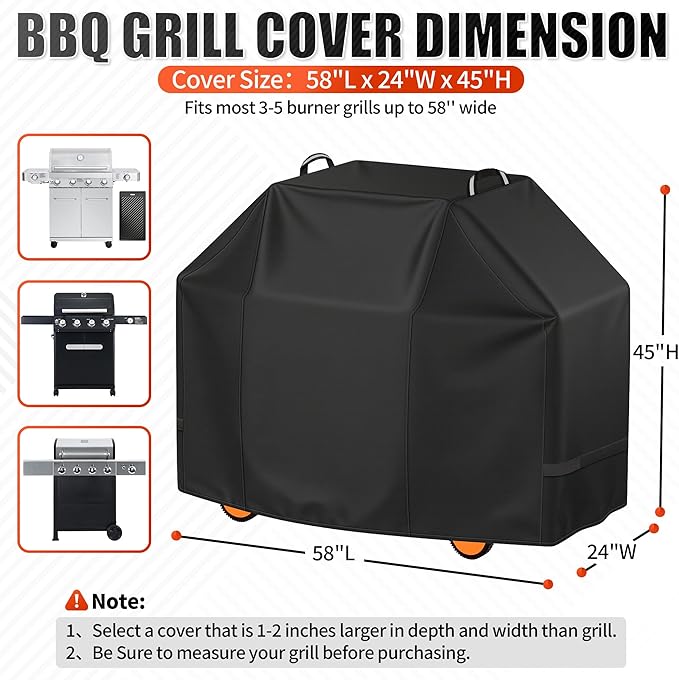i COVER Grill Cover, 58 inch BBQ Grill Cover for Outdoor Grill, Waterproof BBQ Cover, Fade Resistant Barbecue Gas Grill Covers for Weber, Char-Broil, Nexgrill and More