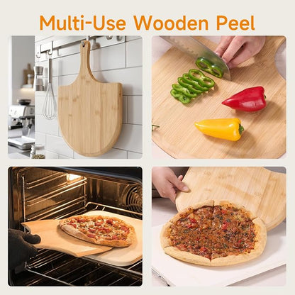 JEETEE Cordierite Pizza Stone Set, 15x12 Inch Baking Stone for Oven & Grill | Rectangular Baking Stone, Crispy Crust Results, For Homemade Pizza & Bread & BBQ, 6PCS Pizza Cooking Stone Set