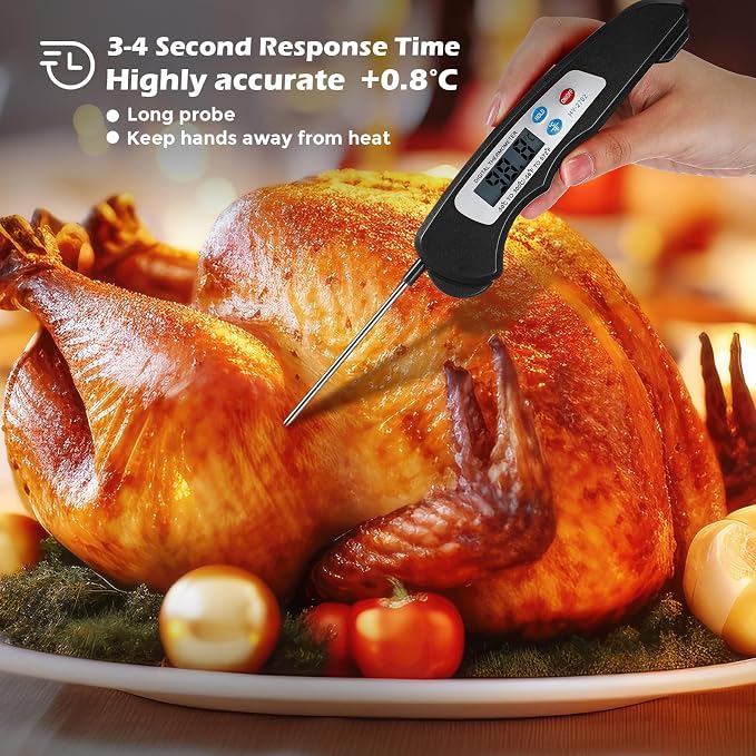 Xuhal 12 Pcs Digital Meat Thermometer with Probe Waterproof Instant Read Foldable Food Thermometer with Magnet for Kitchen Grilling Cooking Turkey Baking BBQ(Black, Red, White)