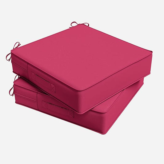 Outdoor Chair Cushion 24 x 24 x 5 Inches Patio Furniture Outdoor Waterproof Seat Cushion, Patio Chair Cushion with Handles and Ties, Square Dining Chair Cushion Set of 2, Pink