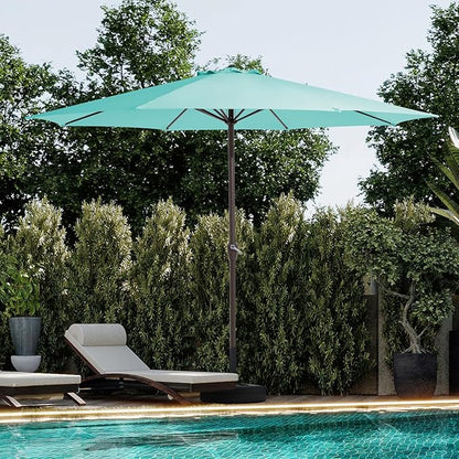 JEAREY 12' Patio Umbrellas Outdoor Table Market Umbrella w/Crank, 8 Sturdy Ribs, UV Protection Windproof for Garden, Deck, Backyard, Pool(Teal Blue)