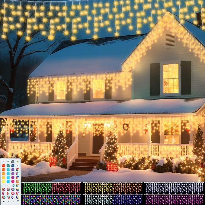 35 Colors Icicle Lights for Outside, 39FT Icicle Christmas Lights | Outdoor Roof Christmas Lights with Remote, Color Changing LED Hanging String Lights for Roof Window Halloween Decorations