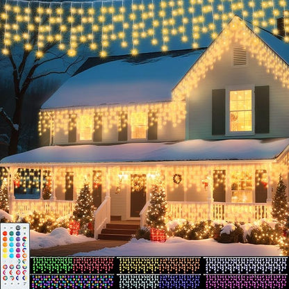 35 Colors Icicle Lights for Outside, 39FT Icicle Christmas Lights | Outdoor Roof Christmas Lights with Remote, Color Changing LED Hanging String Lights for Roof Window Halloween Decorations