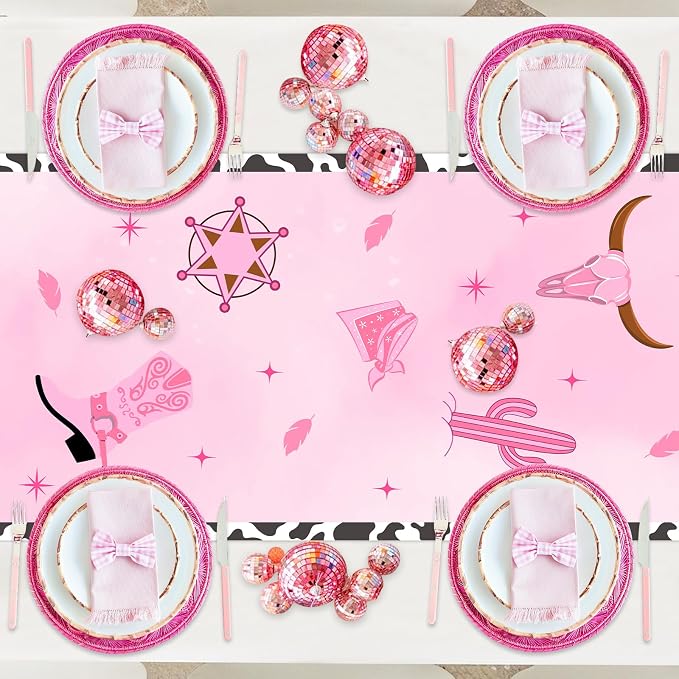 Disco Cowgirl Theme Table Runner, Pink Let’s Go Girls Linen Fabric Table Runner for Everyday Use 72 x 13 Inches, Washable Table Cover for Indoor Outdoor Kitchen Dining Table Decor