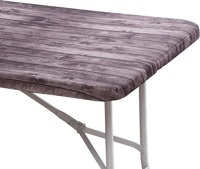 Brielle Home Easy Care Tablecloth Printed Cotton Fabric Washable Wrinkle Resistant Fitted Table Cover, Distressed Wood, 30"x72"
