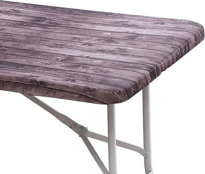 Brielle Home Easy Care Tablecloth Printed Cotton Fabric Washable Wrinkle Resistant Fitted Table Cover, Distressed Wood, 30"x72"