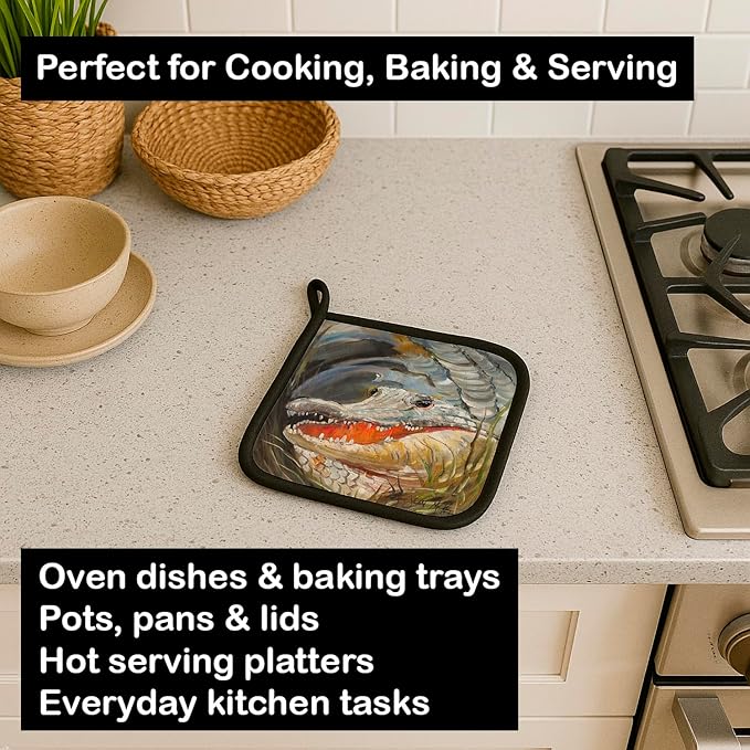 Caroline's Treasures JMK1208PTHD Alligator Pair of Pot Holders Kitchen Heat Resistant Pot Holders Sets Oven Hot Pads for Cooking Baking BBQ, 7 1/2 x 7 1/2