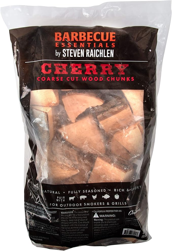 Steven Raichlen All Natural Cherry Wood Chunks for Smoking -420 Cu in Box or Bag, Approx 5 Lbs- Kiln Dried Large Cut BBQ Wood Chips for Smoked Meat- Gift for Grilling - Summer Cookout Essential