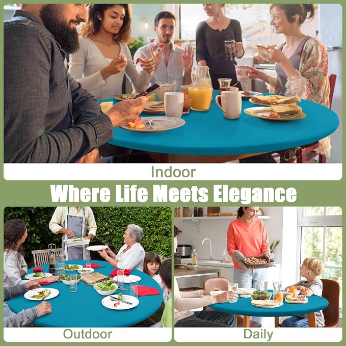 Smiry Round Spandex Tablecloth, Elastic Fitted Washable Tablecloths for 18"-24" Tables, Waterpoof Stretch Picnic Table Cover for Dining, Indoor and Outdoor, Turquoise