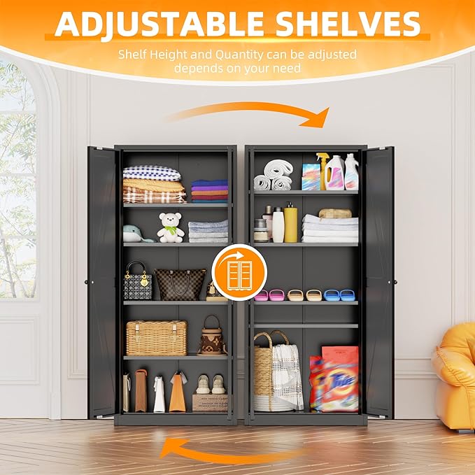 INTERGRAET 63" H Pantry Cabinet, Metal Kitchen Pantry Cabinets with 2 Doors and 4 Shelves, Farmhouse Food Storage Cabinets, Large Pantry Cabinets for Home,Kitchen,Living Room/Dining