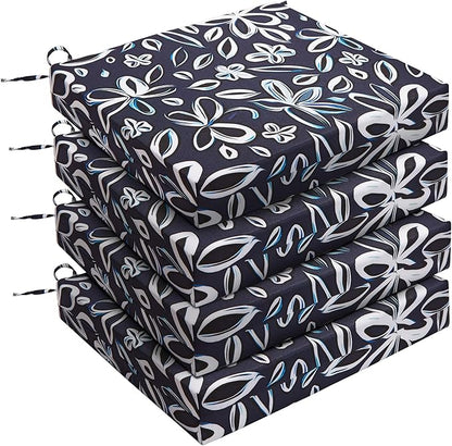 UNIKOME Outdoor Chair Cushions Pack of 4, Water Resistant Patio Cushions with Ties, High Density Sponge Filling Square Corner Seat Cushions for Outdoor Furniture, 18.5"*16"*3", Navy/White