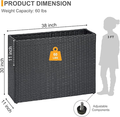 SUNNYPARK Large Rectangular Planter for Outdoor Rattan Block Box 38x11x30'' | All-Weather, Handmade PE Rattan, Removable Liner, Indoor Outdoor, Patio Porch Garden, Modern Design for Plants Flowers