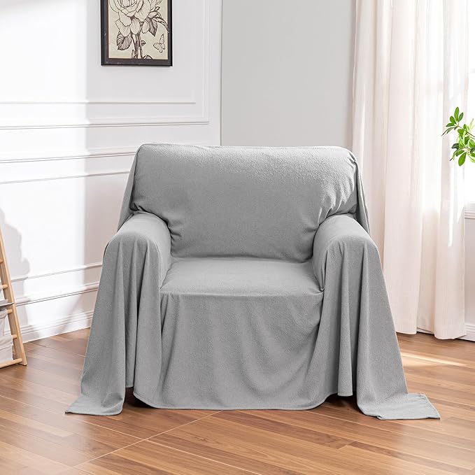 MEETSKY Small Couch Cover Oversized Armchair Sofa Covers Washable for Dogs Single Recliner Sofa Slipcover, Cat Scratch Proof Soft Sofa Throw Protector for Pets, 71" x 91", Light Grey
