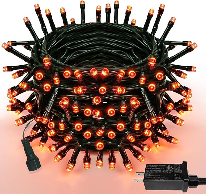 75.8FT 200 LED Extendable Orange Halloween String Lights Indoor Outdoor | Timer & Memory Function & 8 Modes Plug in Mini Twinkle String Lights Waterproof for Fall Halloween Thanksgiving Day Decor