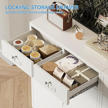 CJF Pantry Cabinet with 2 Drawer, Metal Pantry Storage Cabinets with Doors and 2 Adjustable Shelves, 36" H Locking Cabinet for Kitchen Storage, Home, Garage, Utility Room and Basement, White