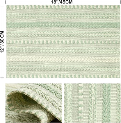 Artoid Mode Sage Green Farmhouse Woven Braided Stripe Placemats Set of 4,12x18 Inch Seasonal Holiday Table Mats Party Kitchen Dining Decoration