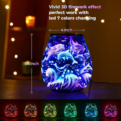 Inrorans Glass Electric Wax Melt Warmer Oil Burner with Stable Heating PTC Reusable Silicone Tray 7 Colorful Changing Led Light Night Light Scent Warmer for Home Fragrance Warmers-Dolphin Timer